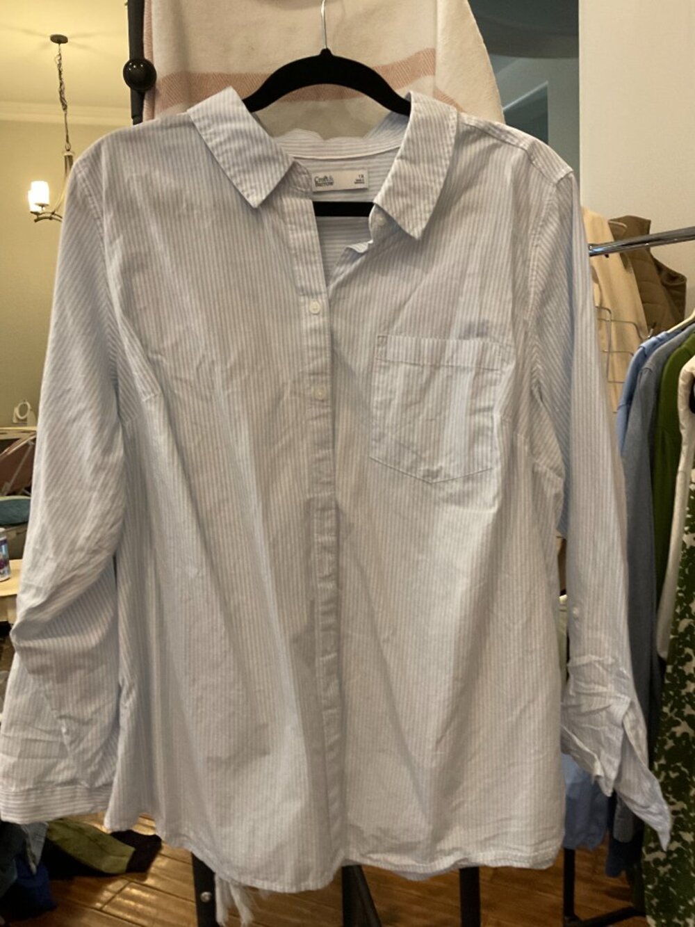 Croft & Barrow Blue & White Stripe Long Sleeve Popover Shirt | 1X | Plus Size